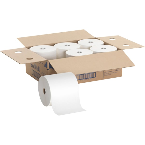 Georgia-Pacific Sofpull Hardwound Paper Towels, 1 Ply, Continuous Roll Sheets, 1000 ft, White, 6 PK - 26470