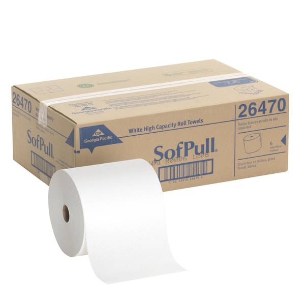 Georgia-Pacific Sofpull Hardwound Paper Towels, 1 Ply, Continuous Roll Sheets, 1000 ft, White, 6 PK - 26470