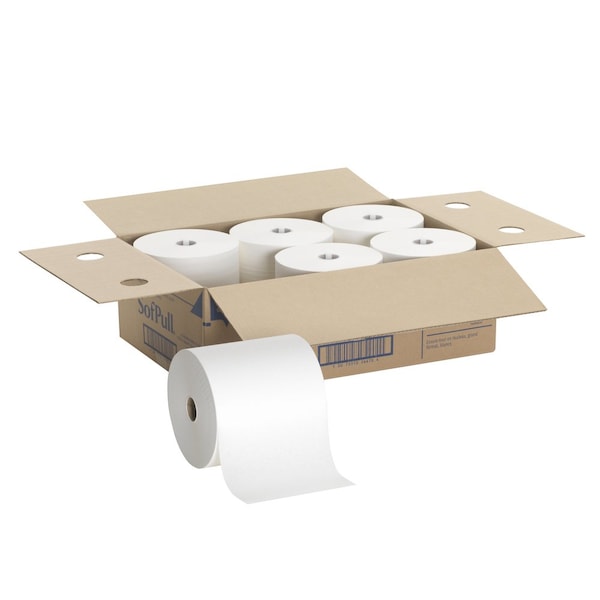 Georgia-Pacific Sofpull Hardwound Paper Towels, 1 Ply, Continuous Roll Sheets, 1000 ft, White, 6 PK - 26470