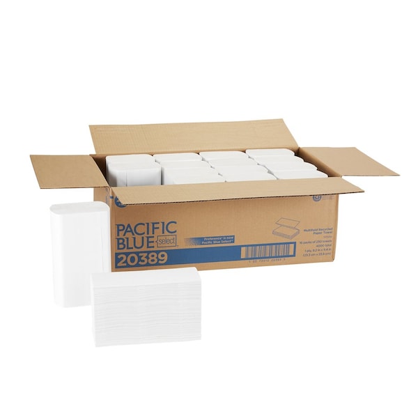 Georgia-Pacific Pacific Blue Select Multifold Paper Towels, 2 Ply, 250 Sheets, White, 16 PK - 20389
