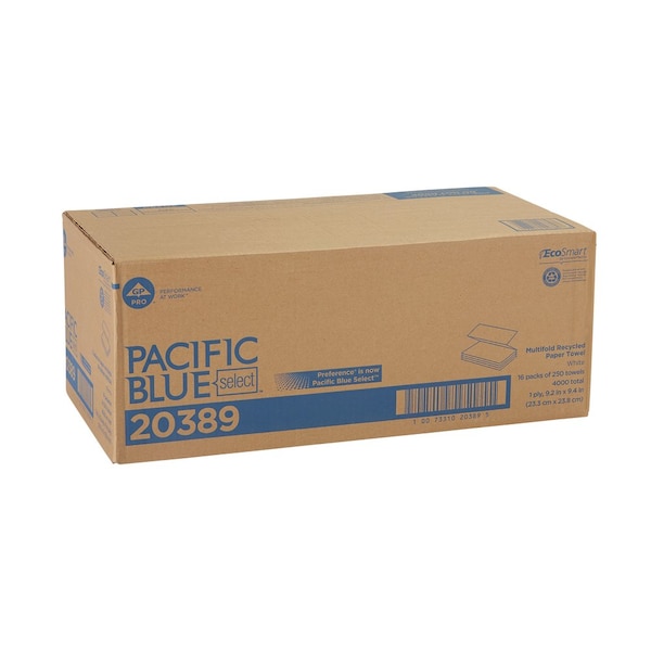 Georgia-Pacific Pacific Blue Select Multifold Paper Towels, 2 Ply, 250 Sheets, White, 16 PK - 20389