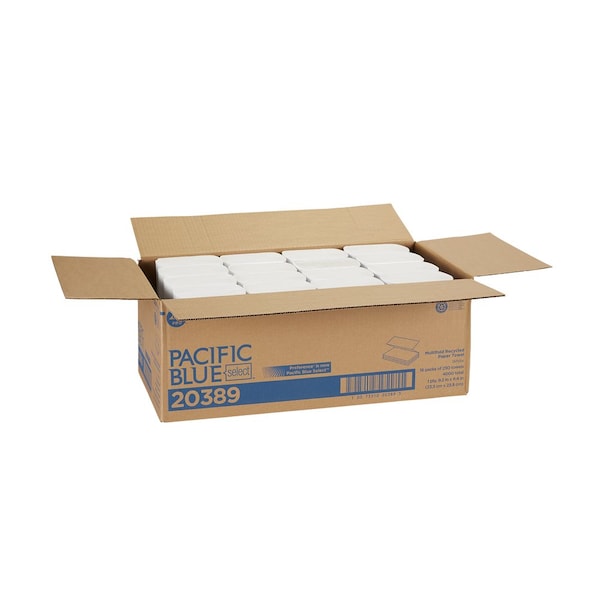 Georgia-Pacific Pacific Blue Select Multifold Paper Towels, 2 Ply, 250 Sheets, White, 16 PK - 20389