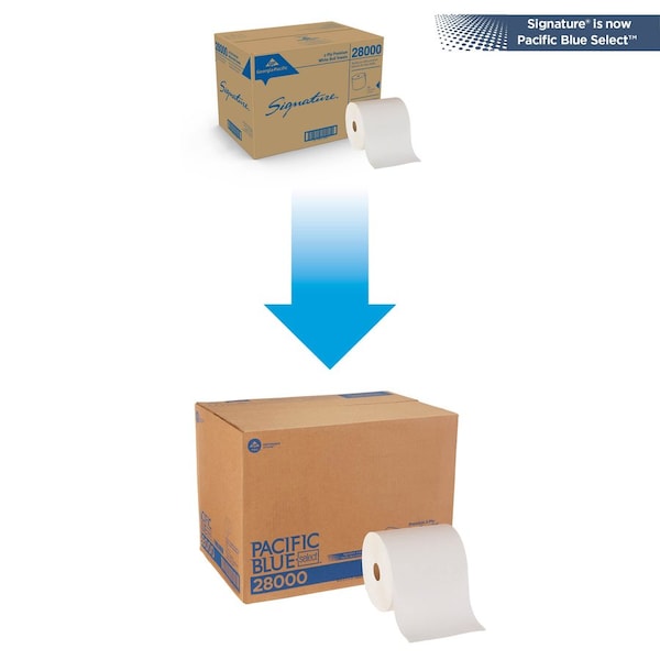 Georgia-Pacific Pacific Blue Select Hardwound Paper Towels, 2 Ply, Continuous Roll Sheets, 350 ft, White, 12 PK - 28000