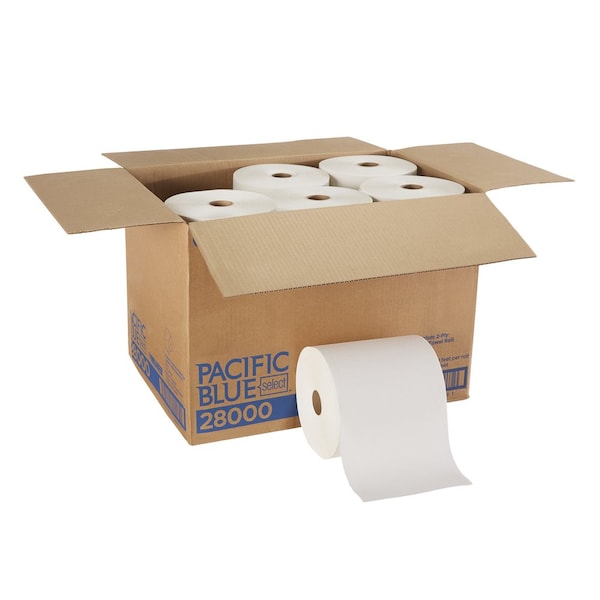 Georgia-Pacific Pacific Blue Select Hardwound Paper Towels, 2 Ply, Continuous Roll Sheets, 350 ft, White, 12 PK - 28000