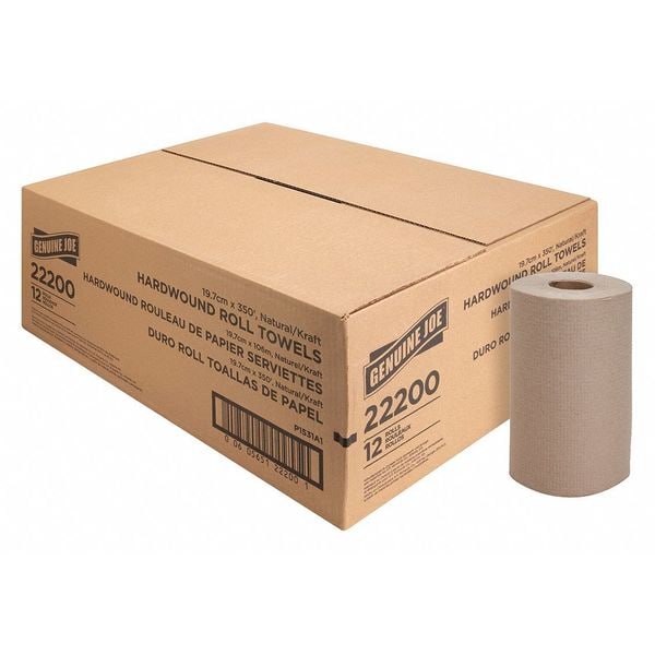 Genuine Joe SKILCRAFT Hardwound Paper Towels, 1 Ply, Continuous Roll Sheets, 350 ft, Natural, 12 PK - GJO22200