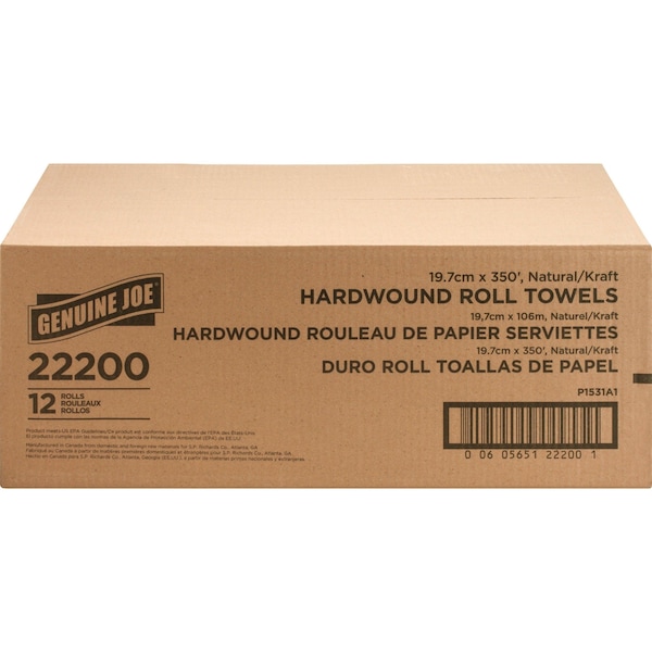 Genuine Joe SKILCRAFT Hardwound Paper Towels, 1 Ply, Continuous Roll Sheets, 350 ft, Natural, 12 PK - GJO22200