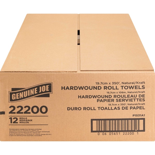 Genuine Joe SKILCRAFT Hardwound Paper Towels, 1 Ply, Continuous Roll Sheets, 350 ft, Natural, 12 PK - GJO22200