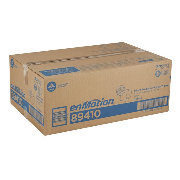 Georgia-Pacific enMotion Hardwound Paper Towels, 1 Ply, Continuous Roll Sheets, 425 ft, White, 6 PK - 89410