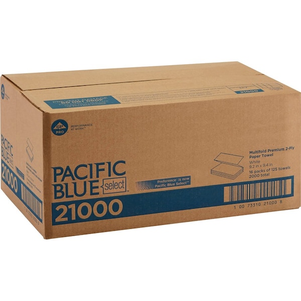 Pacific Blue Select Pacific Blue Select Multifold Paper Towels, 2 Ply, 125 Sheets, White, 16 PK - GPC21000