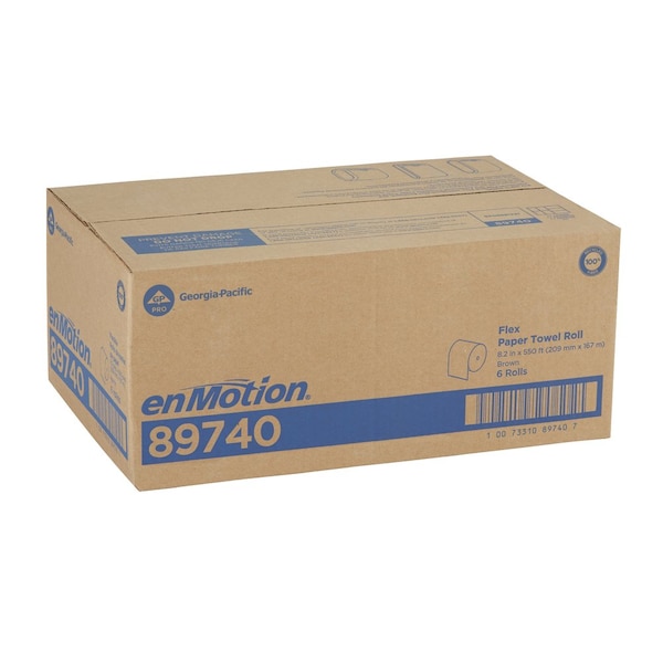 Georgia-Pacific enMotion Hardwound Paper Towels, 1 Ply, Continuous Roll Sheets, 550 ft, Brown, 6 PK - 89740