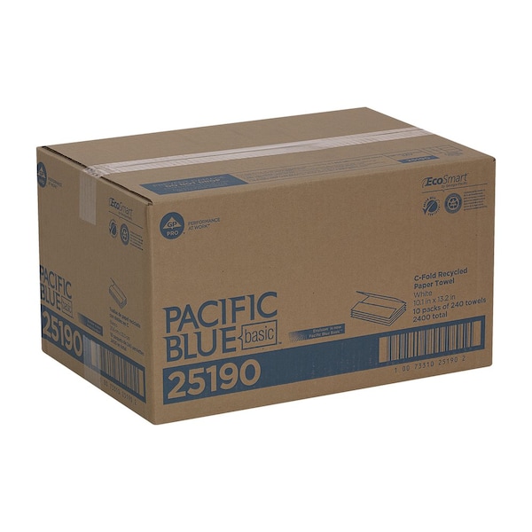 Georgia-Pacific Pacific Blue Basic C-Fold Paper Towels, 1 Ply, 240 Sheets, White, 10 PK - 25190