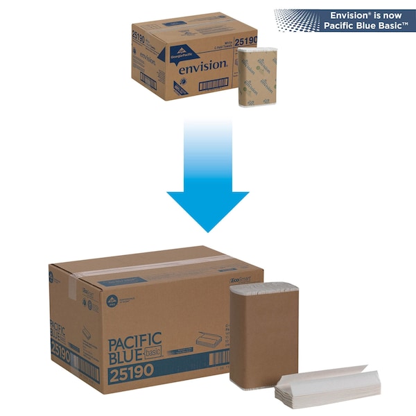 Georgia-Pacific Pacific Blue Basic C-Fold Paper Towels, 1 Ply, 240 Sheets, White, 10 PK - 25190