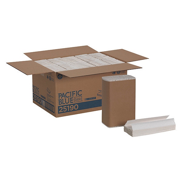 Georgia-Pacific Pacific Blue Basic C-Fold Paper Towels, 1 Ply, 240 Sheets, White, 10 PK - 25190