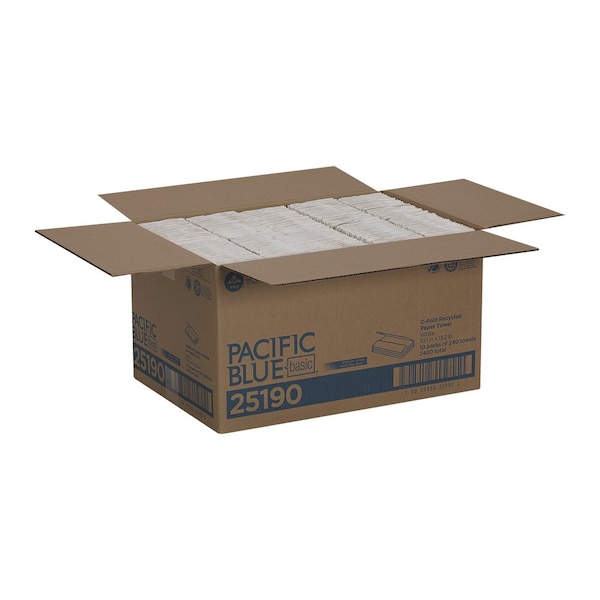 Georgia-Pacific Pacific Blue Basic C-Fold Paper Towels, 1 Ply, 240 Sheets, White, 10 PK - 25190