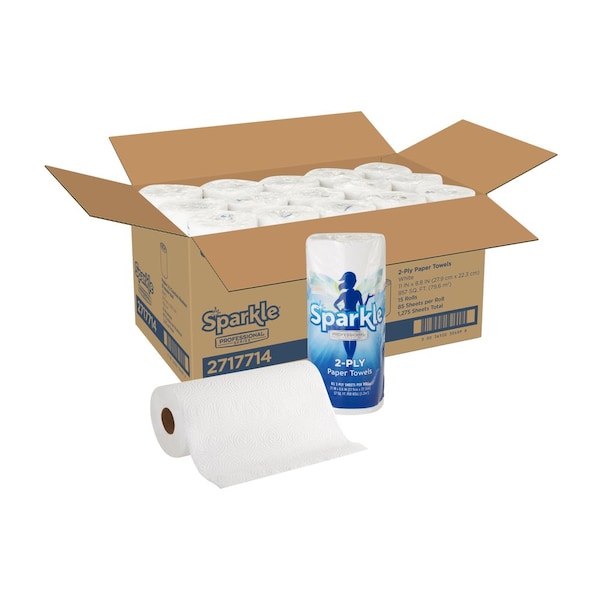 Georgia-Pacific Sparkle Perforated Roll Paper Towels, 2 Ply, 85 Sheets, 60 ft, White, 15 PK - 2717714