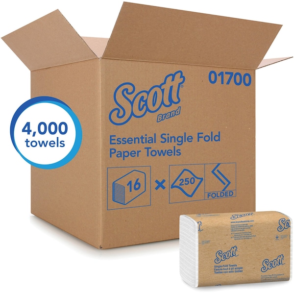 Kimberly-Clark Professional Essential Single Fold Paper Towel, 1 Ply, 250 Sheets, White, 16 PK - 1700