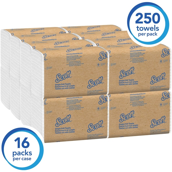 Kimberly-Clark Professional Essential Single Fold Paper Towel, 1 Ply, 250 Sheets, White, 16 PK - 1700