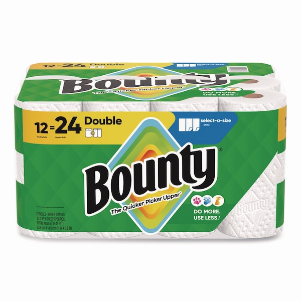 Bounty Select-a-Size Kitchen Roll Paper Towels, 2-Ply, 5.9 x 11, White, 82 Sheets/Double Roll, 12PK - 80798316