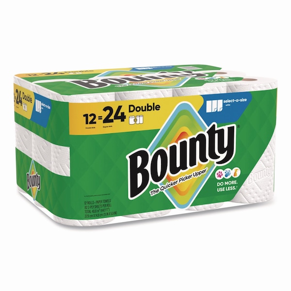 Bounty Select-a-Size Kitchen Roll Paper Towels, 2-Ply, 5.9 x 11, White, 82 Sheets/Double Roll, 12PK - 80798316