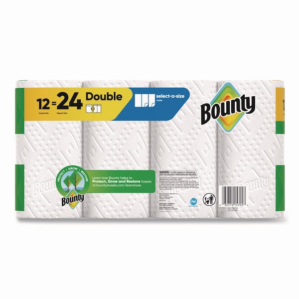 Bounty Select-a-Size Kitchen Roll Paper Towels, 2-Ply, 5.9 x 11, White, 82 Sheets/Double Roll, 12PK - 80798316