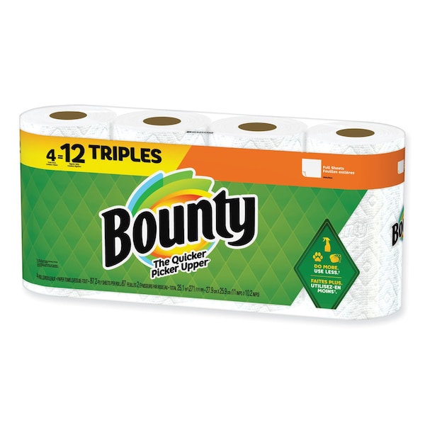 Bounty Kitchen Roll Paper Towels, 2-Ply, White, 10.5 x 11, 87 Sheets/Roll, 24PK - 80374730