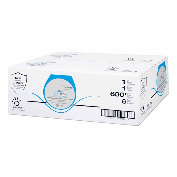 Papernet Dry Tech Hardwound Paper Towels, 1 Ply, Continuous Roll Sheets, 600 ft, White, 6 PK - 410126