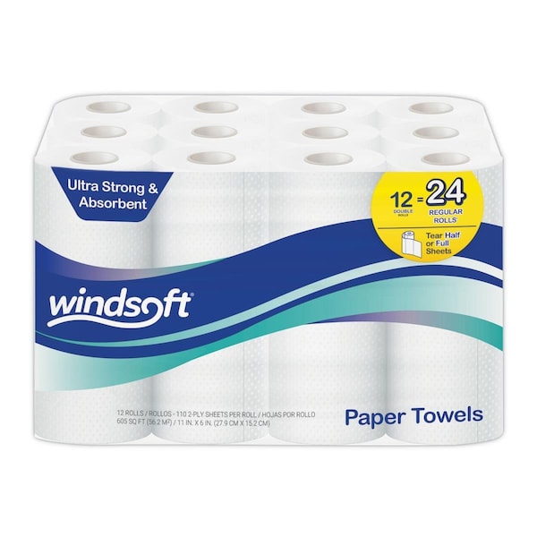 Made4Mattress 11 x 6 in. 2 Ply Premium Kitchen Roll Towels; White - 12 Rolls per Case - MA3750882