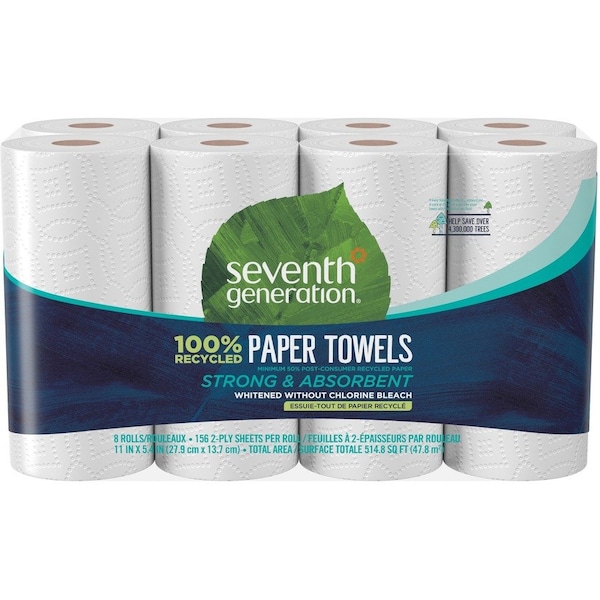 Seventh Generation 2-Ply Paper Towels, Strong & Absorbent, 156 Sheets, 8PK - 13739