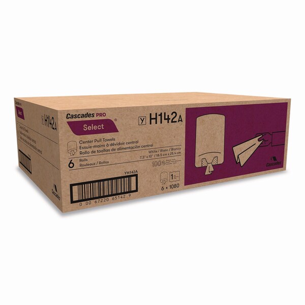 Cascades Pro Select Center-Pull Paper Towels, 2-Ply, 7.31 x 10, White, 1,080 Sheets/Roll, 6PK - H142