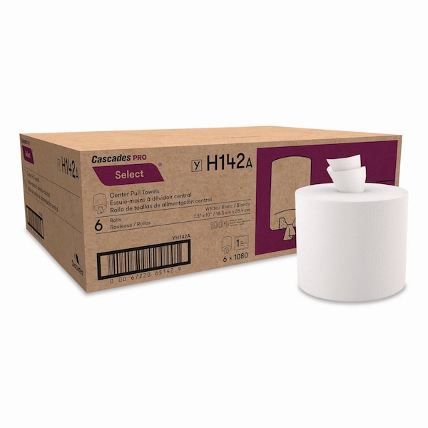 Cascades Pro Select Center-Pull Paper Towels, 2-Ply, 7.31 x 10, White, 1,080 Sheets/Roll, 6PK - H142