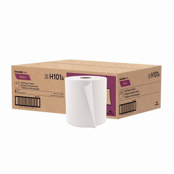 Cascades Pro Select Roll Paper Towels, 1-Ply, 7.88in x 1,000 ft, White, 6PK - H101