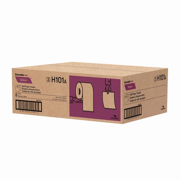 Cascades Pro Select Roll Paper Towels, 1-Ply, 7.88in x 1,000 ft, White, 6PK - H101