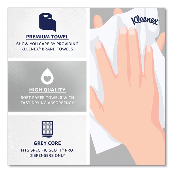 Kleenex Hard Roll Paper Towels w/ Premium Absorbency Pockets, Gray Core, 1-Ply, 7.5 in.x700 ft, White, 6PK - 25639