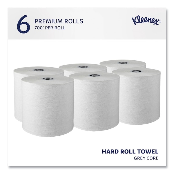Kleenex Hard Roll Paper Towels w/ Premium Absorbency Pockets, Gray Core, 1-Ply, 7.5 in.x700 ft, White, 6PK - 25639