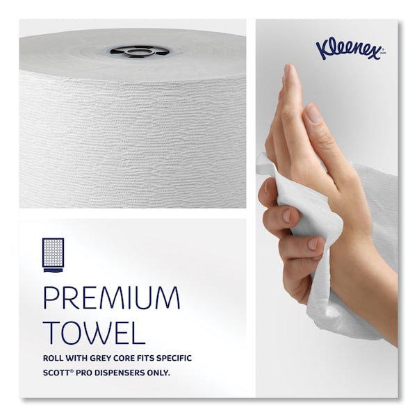Kleenex Hard Roll Paper Towels w/ Premium Absorbency Pockets, Gray Core, 1-Ply, 7.5 in.x700 ft, White, 6PK - 25639