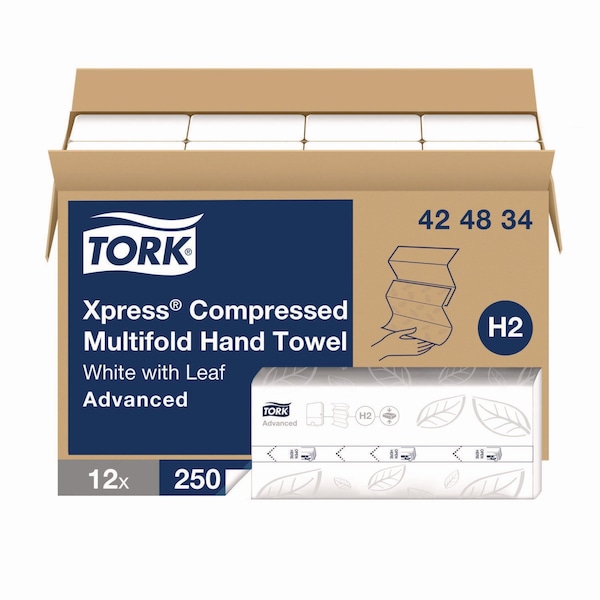 Tork Xpress Compressed Multifold Hand Towels, 1-Ply, 8.3 x 9.25, White, 250 Towels, 12PK - 424834
