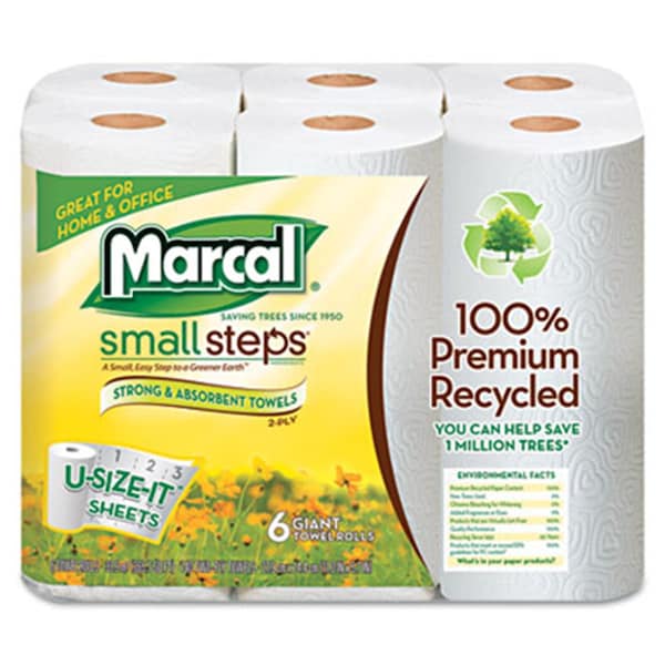 Marcal Small Steps Marcal Small Steps 100 Percent Premium Recycled Giant Roll Towels- 5.75 X 11- 140-Roll, 6Pk - MRC-6181PK