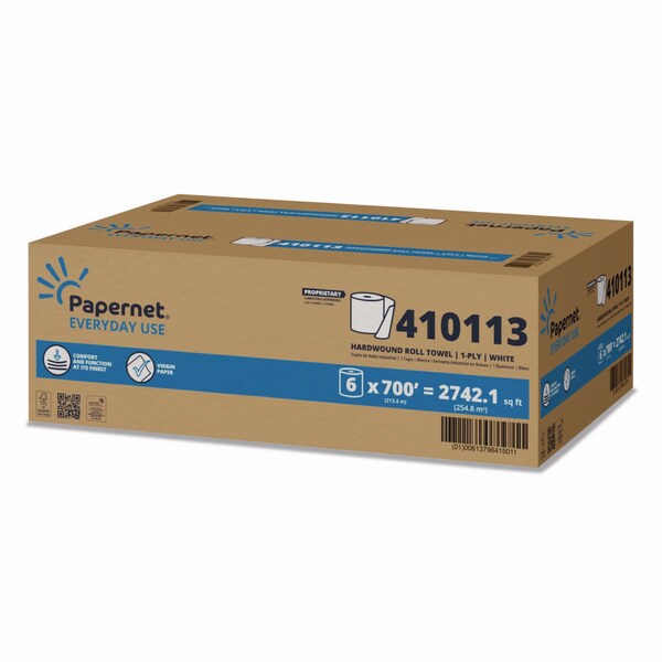 Papernet HyTech Seas Hardwound Roll Towels, 1-Ply, 7.9in x 700 ft, White, 6PK - 410113