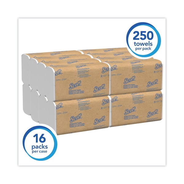 Scott Essential Single Fold Paper Towels, 1 Ply, 250 Sheets, White, 16 PK - 1700