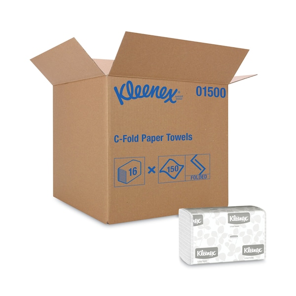 Kleenex Kleenex C-Fold Paper Towels, 1 Ply, 150 Sheets, White, 16 PK - 1500
