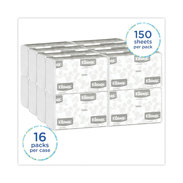 Kleenex Kleenex C-Fold Paper Towels, 1 Ply, 150 Sheets, White, 16 PK - 1500
