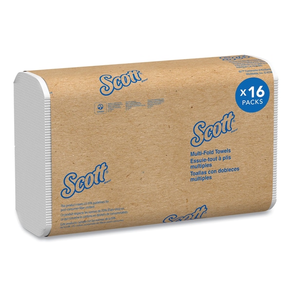 Scott Essential Multifold Paper Towels, 1 Ply, 250 Sheets, White, 16 PK - 1840