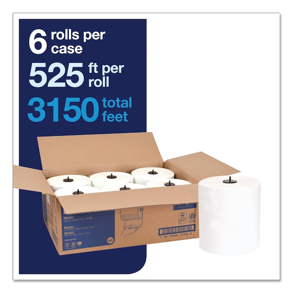 Tork Hardwound 2 Ply, Continuous Roll Sheets, 525 ft, White, 6 PK - 290092A