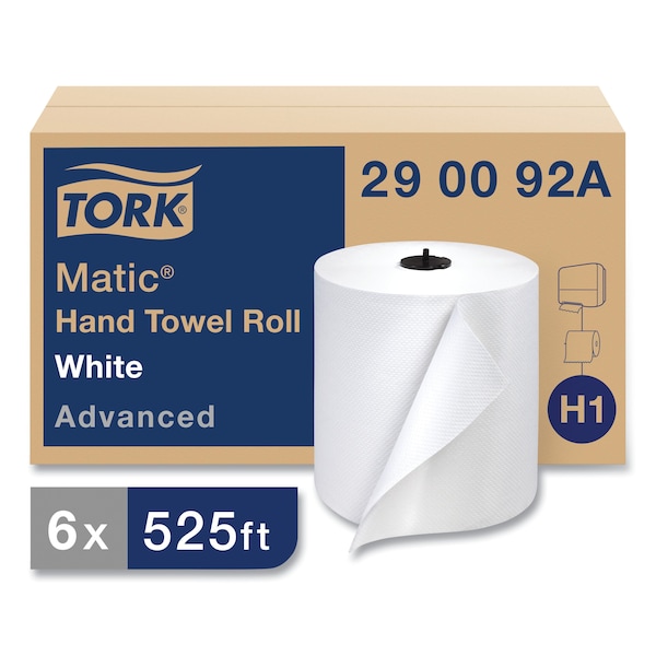 Tork Hardwound 2 Ply, Continuous Roll Sheets, 525 ft, White, 6 PK - 290092A