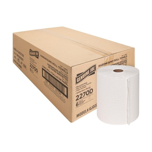 Genuine Joe Genuine Joe Hardwound Roll Towels, 2inCore, 7-7/8inx800ft , WE, 6PK - GJO22700