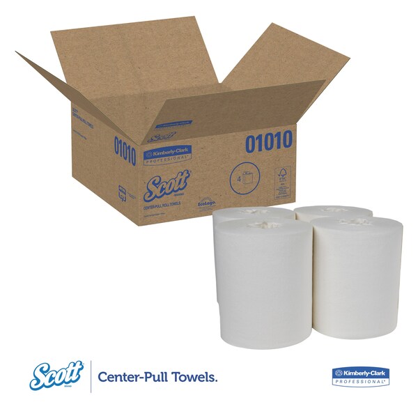 Scott Scott Essential Center Pull Paper Towels, 2 Ply, 500 Sheets, 625 ft; 15", White, 4 PK - 1010