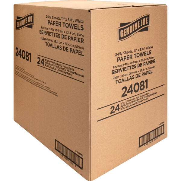 Genuine Joe Genuine Joe Perforated Roll Paper Towels, 2 Ply, 200 Sheets, White, 24 PK - GJO24081