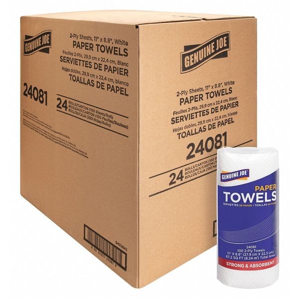Genuine Joe Genuine Joe Perforated Roll Paper Towels, 2 Ply, 200 Sheets, White, 24 PK - GJO24081