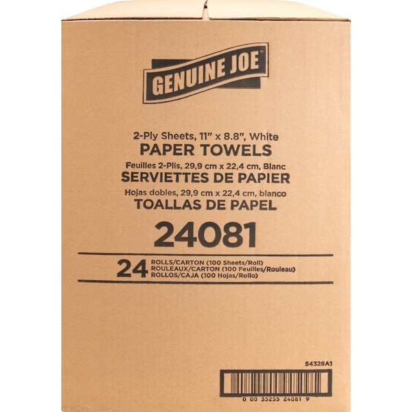 Genuine Joe Genuine Joe Perforated Roll Paper Towels, 2 Ply, 200 Sheets, White, 24 PK - GJO24081
