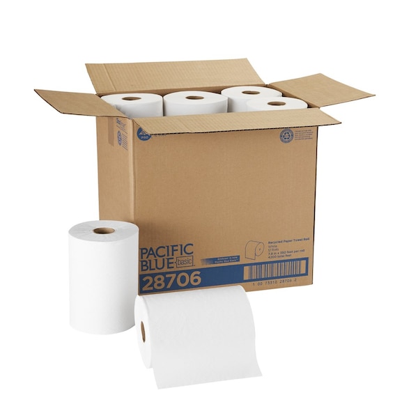 Georgia-Pacific Pacific Blue Basic Hardwound Paper Towels, 1 Ply, Continuous Roll Sheets, 350 ft, White, 12 PK - 28706